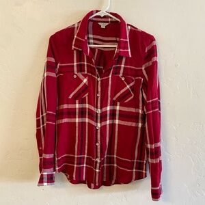 GUESS Red & White Plaid Button Down Shirt Small